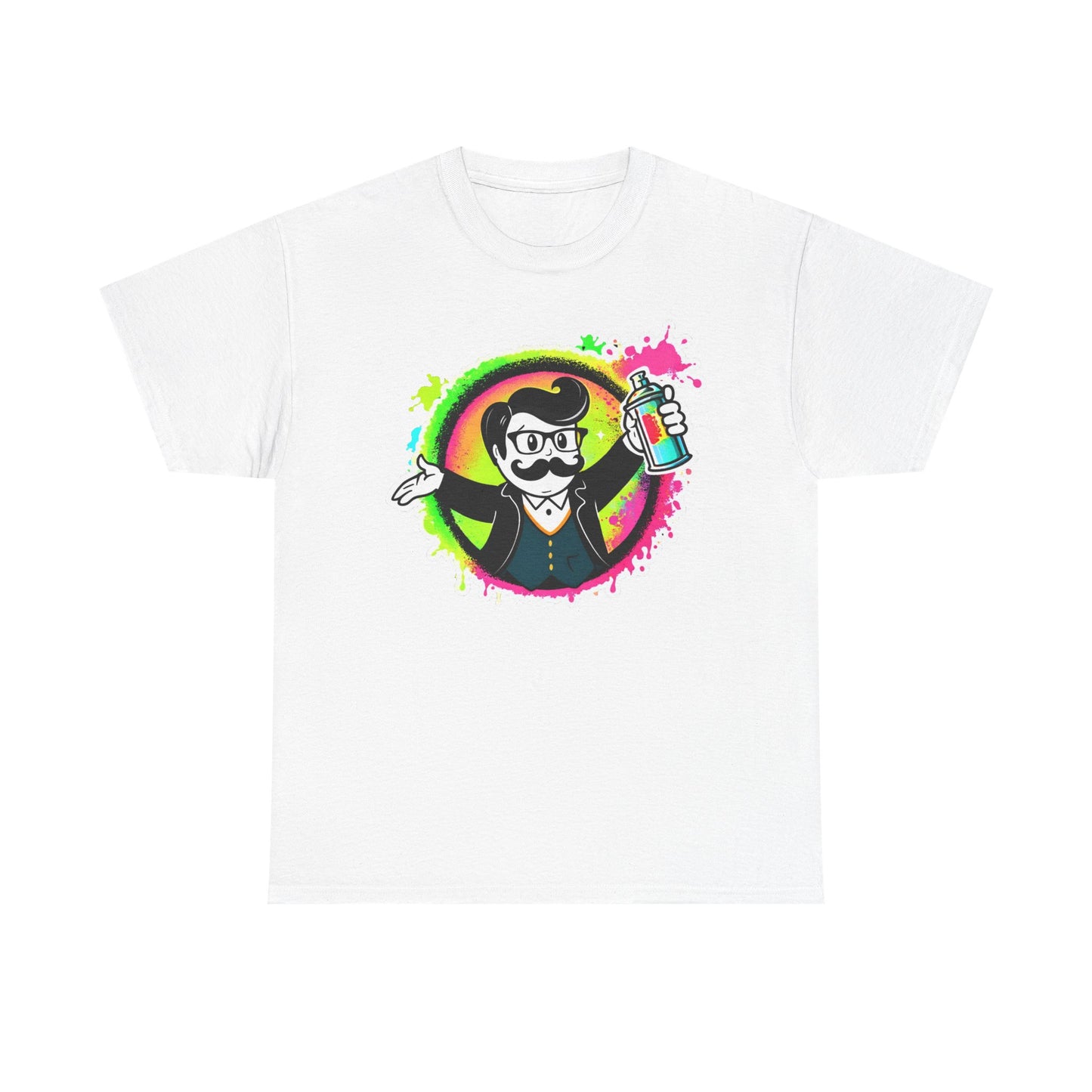 Spray Paint Artist Mascot T-Shirt — Neon Street Art Graffiti Tee